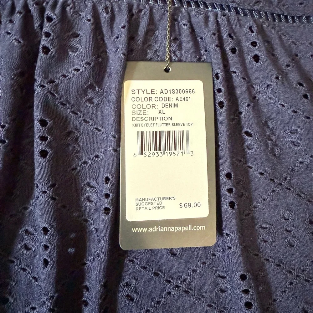 Adrianna Papell Blue Flutter Sleeve Blouse - Picture 3 of 3